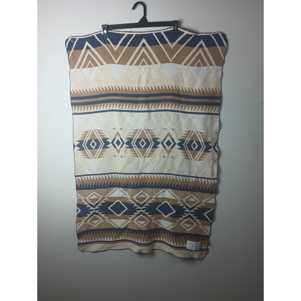 Pottery Barn Kids Beacon Blanket Cotton Southwestern Geometric Blue Tan USA Made
